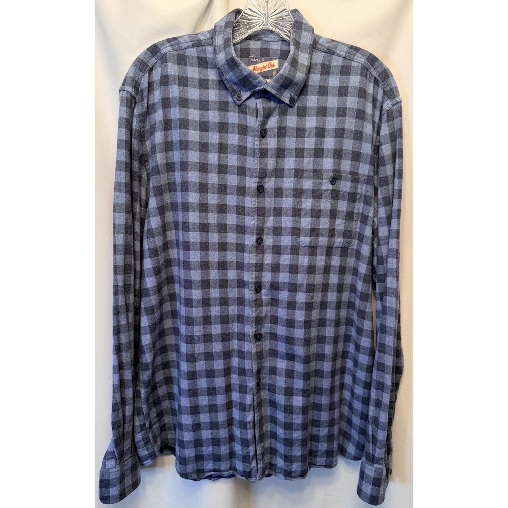 Johnnie-O Hangin' Out Flannel Shirt Men's Large Laguna Blue Plaid Button Down